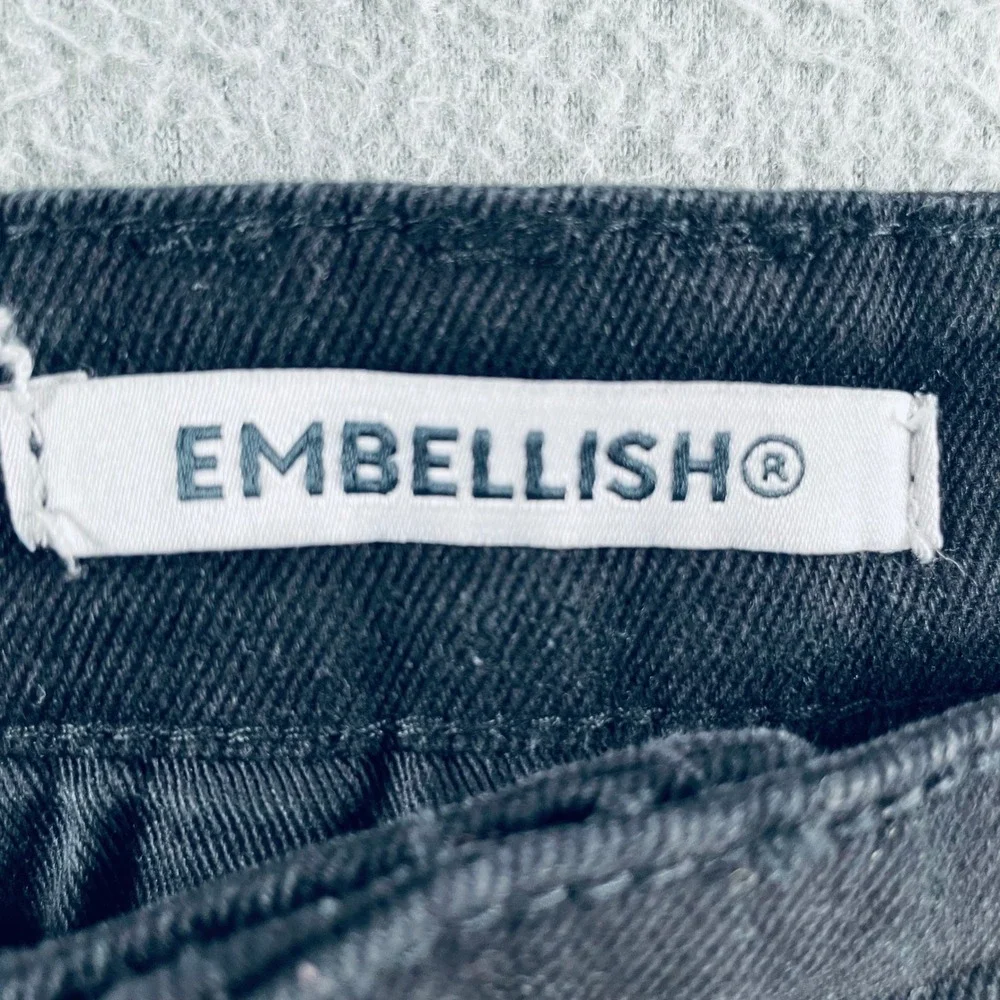Embellish Men Moto Biker Jeans Black Stretch Denim Sz 40 Ribbed Zip Streetwear